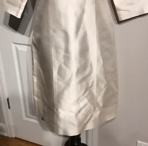Silk Satin Vintage Ivory A-line Midi Shirt Dress 3/4 sleeves Tunic Mock iridescent M thumbnail 3
