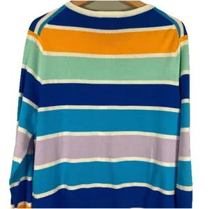Lands' End‎ Cardigan Women’s Size L TALL Purple Orange Striped Button Up Cotton thumbnail 6