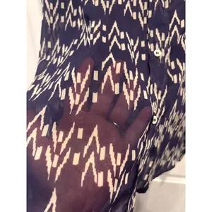 Zara Women Purple Geometric Ikat Print Sheer Chiffon Button‎ Up Blouse Large thumbnail 5