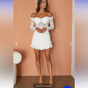 NWT selfie Leslie DOVE OFF-SHOULDER FRILL‎ TRIM LACE MINI DRESS WHITE small thumbnail 7