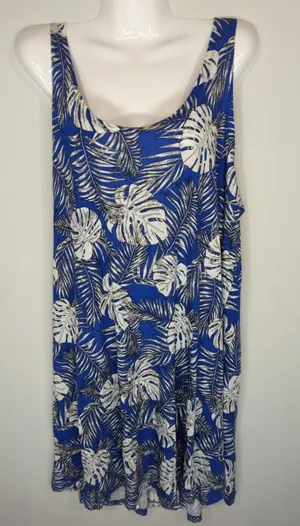 ellos Blue Tropical Scoop Neck Mini Dress‎ LARGE NWT Coastal Beachy Bohemian thumbnail 1