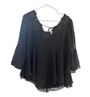 Free People Black Lace Baby Doll Flowy Boho Blouse /// Size XS thumbnail 1