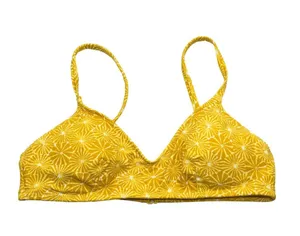 Aerie Real Good Bikini Swim Top Patterned Scoop Removable Cups Yellow White S thumbnail 1