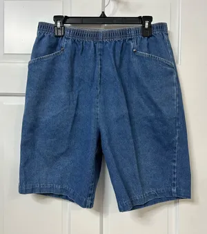 Vintage Jorts Size 14 Women's Blue Denim Elastic-Waist Bermuda Shorts thumbnail 1