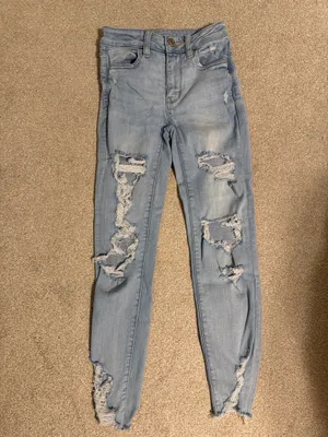 American Eagle Light Wash Distressed Cropped High Rise Jeggings thumbnail 2