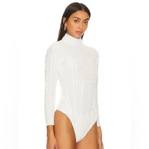 Free People Party Favor‎ Textured Turtleneck Bodysuit Sz Small in Ivory Cream thumbnail 2