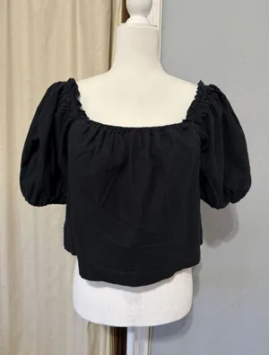 Abercrombie & Fitch Womens Crop Top Size S Black Linen Cotton Off The Shoulder‎ thumbnail 1