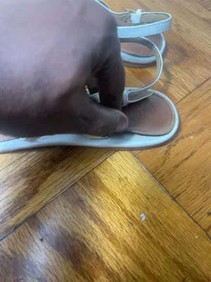 Tory Burch White T-Strap Sandals with Green Gemstones thumbnail 9