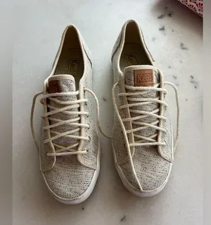 Keds woven neutral lace up sneakers sz 9 thumbnail 1