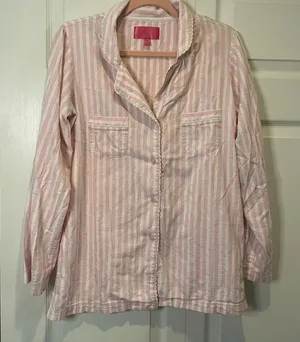 Victoria’s Secret Pink Glittery Stripe Long Sleeve‎ Sleep Top Pink Label thumbnail 1