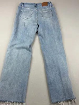 Judy Blue 90s Straight Jeans 3/26 High Rise Distressed Raw Hem Light Wash thumbnail 6
