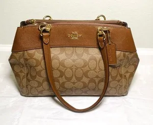 Coach Canvas Crossbody Bag With Signature Logo Brown Gold With Strap thumbnail 1