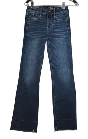 American Eagle Outfitters Hi‎ Rise Crop Flare Jeans Dark Wash Size 0 thumbnail 1