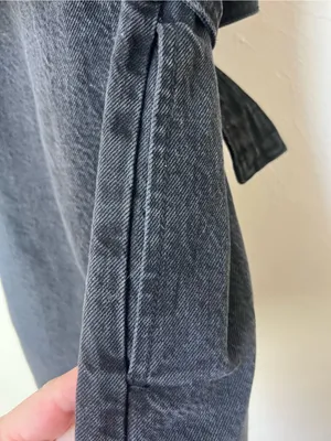 Abercrombie & Fitch Black Button-Front Denim Shirt Dress with Tie Waist size XS thumbnail 5