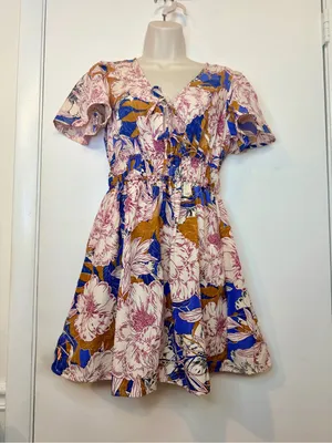 Band Of The Free Free People Blouson Mini Floral Multicolor Short Sleeve Dress S thumbnail 7