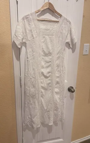 ZARA LONG DRESS SQUARE NECK GAUZE EMBROIDERED LACE Dress SZ XS thumbnail 1