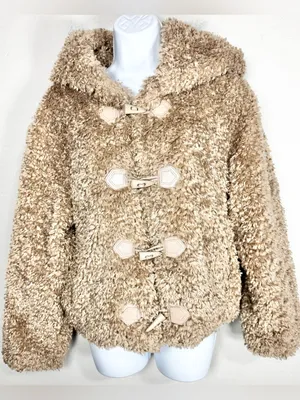 Galita Cozy Khaki Teddy Toggle Jacket with Hood Size Small Tan thumbnail 3