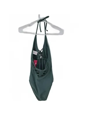 Xhilaration Pine Green Macrame Halter One Piece Swimsuit Size XS thumbnail 4