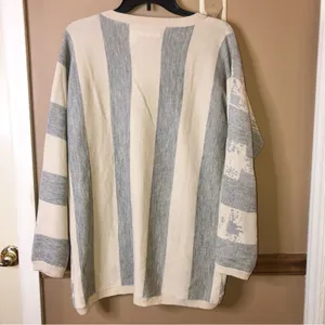 Chelsea‎ & Violet Metallic Wool Blend Abstract Striped Sweater Tan Grey Large thumbnail 2