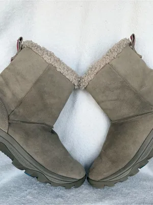 Merrell IcePack waterproof Winter Boots Taupe Suede Faux Fur Sz 8 thumbnail 5