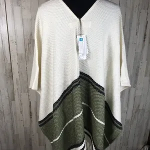 Treasure & Bond Fringe Poncho Striped Boho Jacket Cover Cozy Warm Winter v6x thumbnail 8
