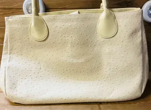 Estee Lauder Ostrich Leather Tote Bag,, Cream Color 17 wide x 10!height w/case thumbnail 1