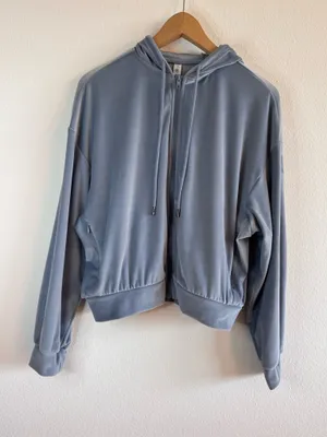 Alo Yoga Velour Glimmer Full Zip Hoodie Steel Blue thumbnail 2