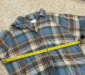 American Eagle blue, green, brown, tan, white plaid long sleeve flannel S thumbnail 7
