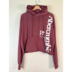 Abercrombie & Fitch Burgundy Cropped‎ Logo Hoodie Sweatshirt Medium Boxy Raw Hem thumbnail 2
