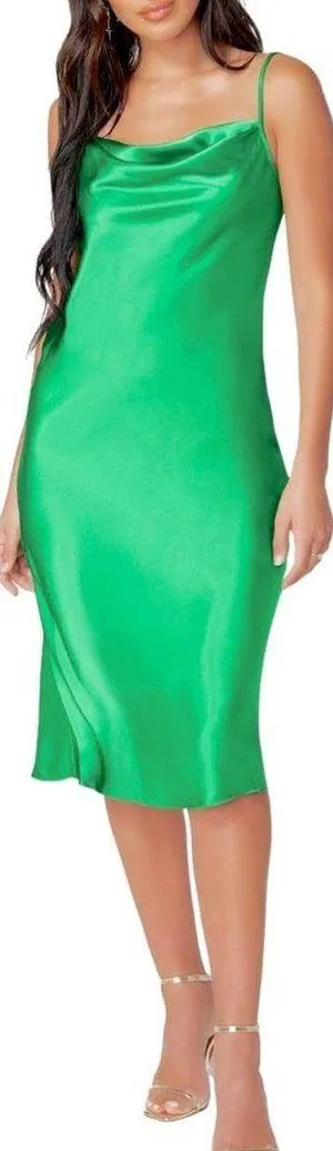 Brand New Green Satin Cowl Neck Midi Slip Dress thumbnail 1