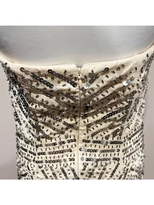 Temperance Dress M Beaded Sequin Strapless Cream Y2K Pom Bride Wedding Cocktail thumbnail 5