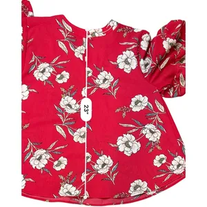 URBAN Romantics Red Floral Swing Blouse LARGE‎ Keyhole Neck Ruffle Sleeves NWOT thumbnail 7