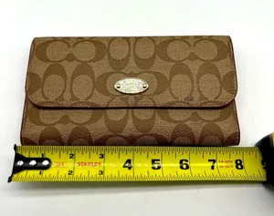 Coach brown leather signature Charlie C snap wallet pink interior A1532 … thumbnail 3