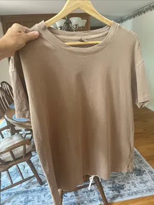 Old Navy Oversized Basic Cotton T Shirt Solid Tan thumbnail 1