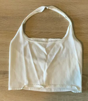 Meshki White Cropped Halter Top thumbnail 1