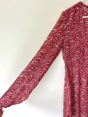 Zara Pink Sequins Beaded Swirl Printed Midi Dress Sheer Deep V Neck Tie Front thumbnail 8