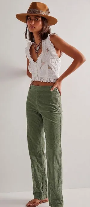 We the free  Green Corduroy flat front Pants thumbnail 1