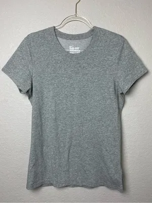 Nike Women's Dri Fit Cotton Workout Heather Gray Short Sleeve Crew Tee Size L thumbnail 1