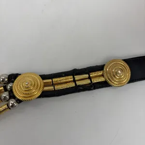 Vintage Avignon Womens M Belt Black Leather Silver & Gold Beading Boho Western thumbnail 12