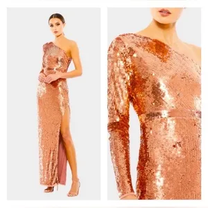Mac Duggal 10788‎ One Sleeve High Slit Sequined Dress - Size 10 - Copper - NWT thumbnail 2