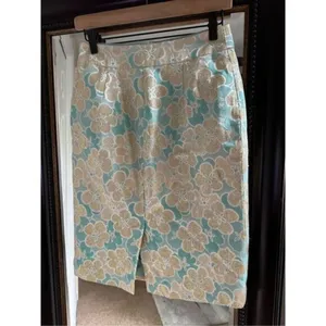 Antonio Melanie Pencil Skirt Women's Size 0 Teal Gold Floral Brocade thumbnail 5