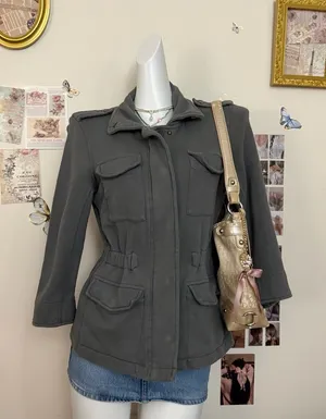 Banana republic y2k Gray Utility Jacket Cargo Military Style Cotton Jacket size thumbnail 1