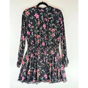 Free People Womens Dress Black Lighten Up Floral Mini Shirtdress Boho Size Small thumbnail 3