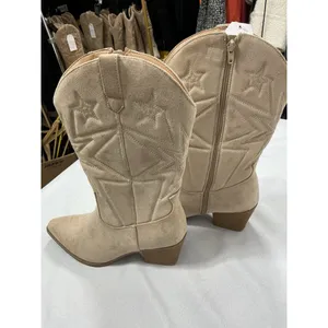 Womans NWT Time & Tru Embroidered Midcalf Cowgirl Boots 11 Beige Pointed Toe thumbnail 2