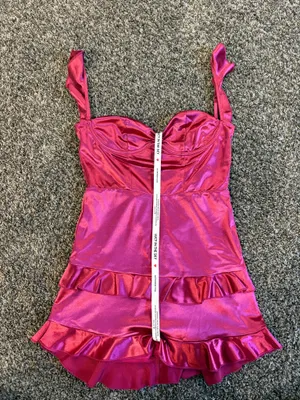 Lucy in the Sky Satin Ruffle Bodycon Dress in Magenta thumbnail 3