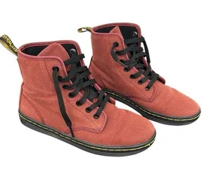 Dr. Martens Shoreditch Maroon Red Canvas Eye Lace-Up Boots Sz 6 thumbnail 1