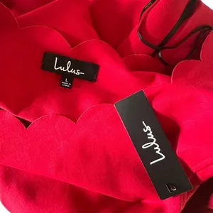 Lulus Red Scalloped Mini Skater Dress Womens L Stretch Knit Flared Fit & Flare thumbnail 8
