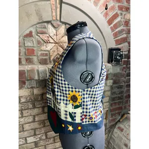 Vest quilted sunflowers birdhouse grannycore kidcore bright thumbnail 5