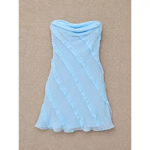 Princess Polly Women Lars Mini Dress 10 Blue Strapless Ruffle Cowl Neck NWT thumbnail 2