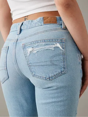 American Eagle Curvy '90s Skinny Jean in Stretch Ripped Destroyed Light Wash thumbnail 4